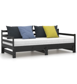 Lit coulissant Noir Bois de pin massif 2x(90x200) cm