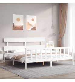 Cadre de lit avec tête de lit blanc 200x200 cm bois massif