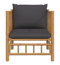 Canapé de jardin avec coussins gris foncé bambou