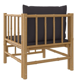Canapé de jardin avec coussins gris foncé bambou