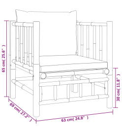 Canapé de jardin avec coussins gris foncé bambou