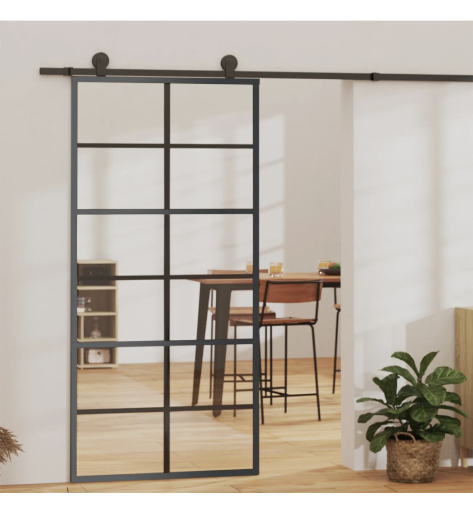 Porte coulissante Verre ESG et aluminium 90x205 cm Noir