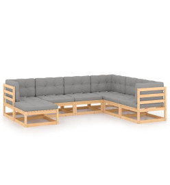 Salon de jardin 7 pcs avec coussins Bois de pin massif