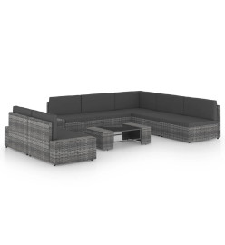 Salon de jardin 8 pcs avec coussins Gris Résine tressée