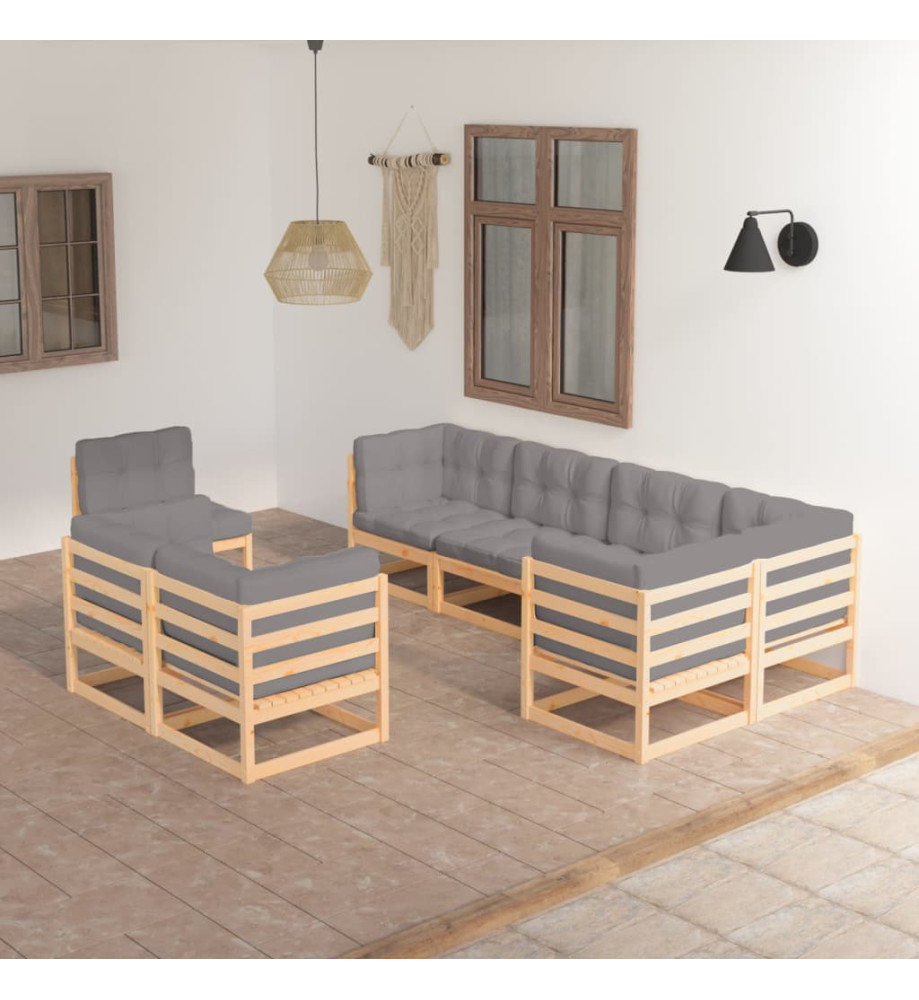 Salon de jardin 8 pcs avec coussins Bois de pin massif Salon de jardin 8 pcs avec coussins Bois de pin massif