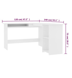 Bureau d'angle en forme de L Blanc 120x140x75 cm