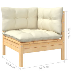 Salon de jardin 8 pcs avec coussins crème Bois de pin massif