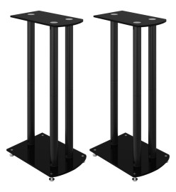 Supports de haut-parleurs 2 pcs noir verre trempé 3 piliers