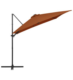 Parasol déporté avec lumières LED Terre cuite 250x250 cm