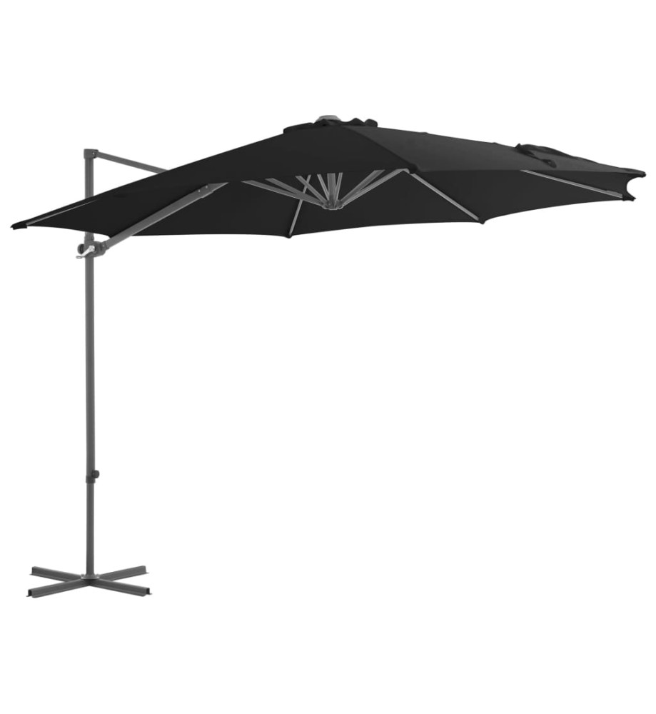 Parasol déporté avec mât en acier Noir 300 cm