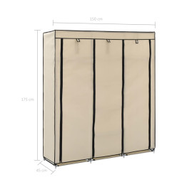 Armoire avec compartiments et barres Crème 150x45x175 cm Tissu