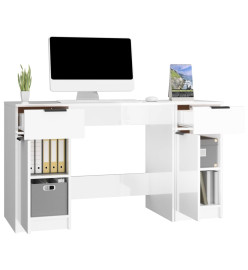 Bureau avec armoire latérale Blanc brillant Bois d'ingénierie