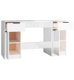 Bureau avec armoire latérale Blanc brillant Bois d'ingénierie