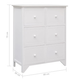 Armoire latérale et 6 tiroirs Blanc 60x30x75 cm Bois Paulownia