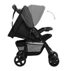 Poussette pour bébé 3-en-1 Gris foncé et noir Acier