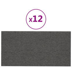 Panneaux muraux 12 pcs Gris foncé 30x15 cm Tissu 0,54 m²