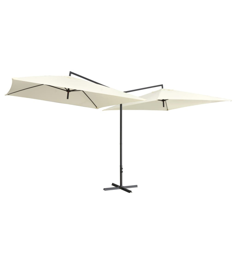 Parasol double avec mât en acier 250 x 250 cm Blanc sable