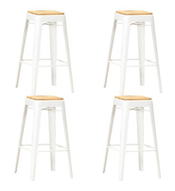 Tabourets de bar lot de 4 blanc bois de manguier massif