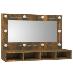 Armoire à miroir avec LED Chêne fumé 90x31,5x62 cm