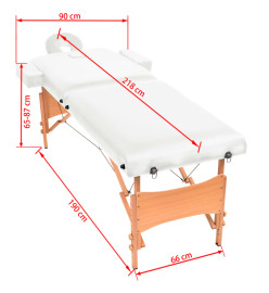 Table de massage pliable à 2 zones 10 cm d'épaisseur Blanc