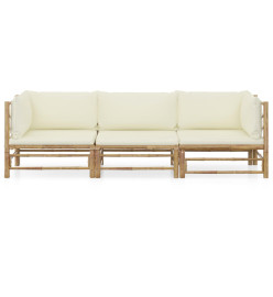 Salon de jardin 3 pcs avec coussins blanc crème Bambou