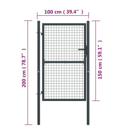 Portail en maille de jardin Acier galvanisé 100 x 200 cm Gris