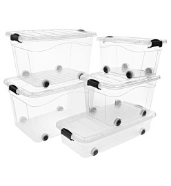 Boîtes de rangement et roues et couvercles 2pcs Transparent 40L