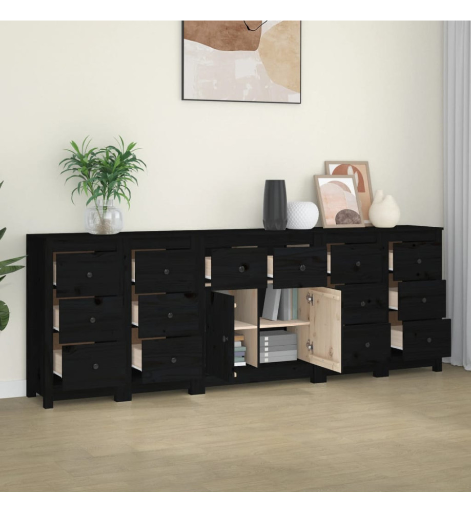 Buffet Noir 230x35x80 cm Bois massif de pin