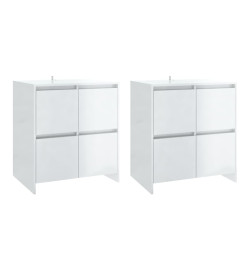 Buffets 2 pcs Blanc brillant 70x41x75 cm Aggloméré