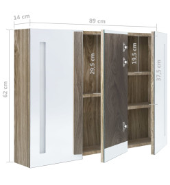 Armoire de salle de bain à miroir LED 89x14x62 cm chêne