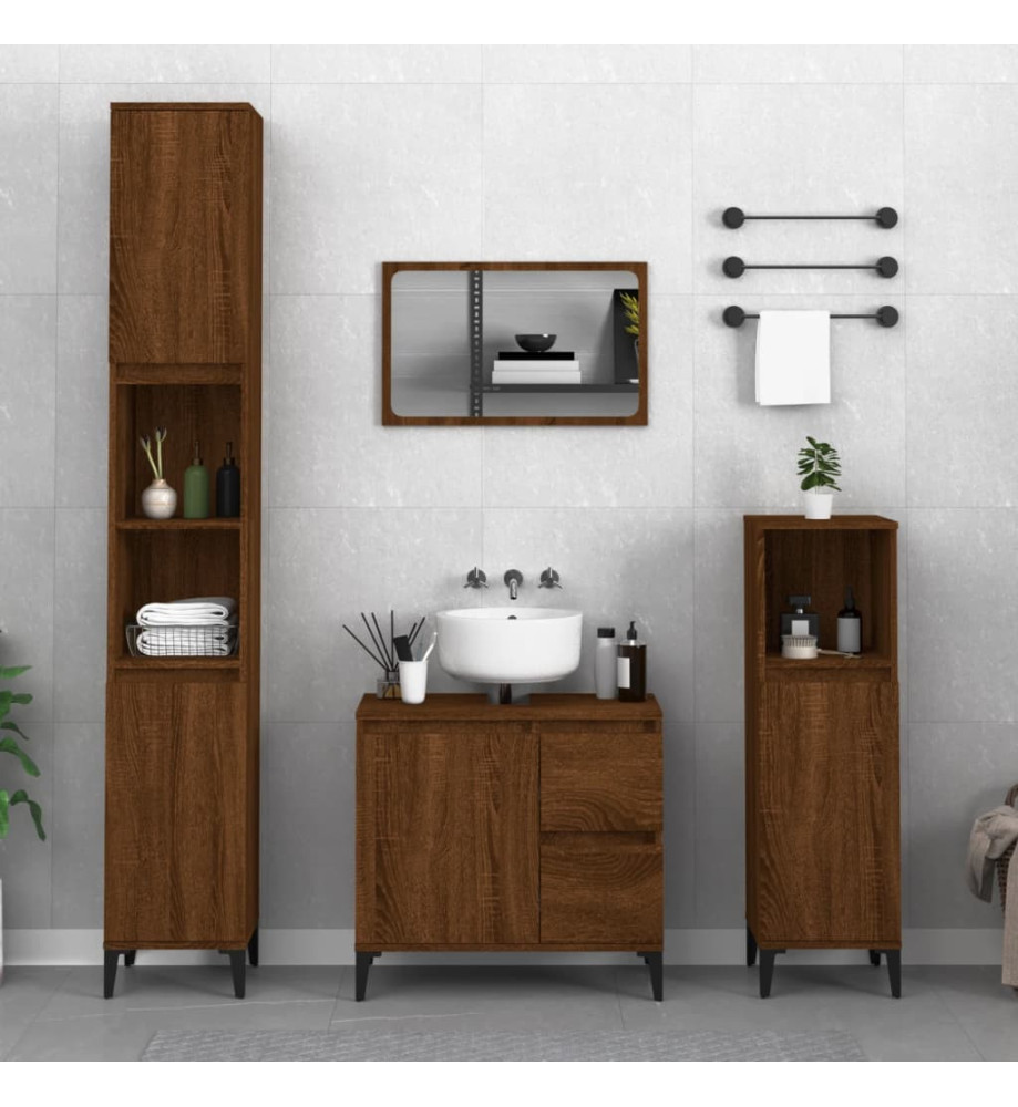 Armoire de bain chêne marron 65x33x60 cm bois d'ingénierie