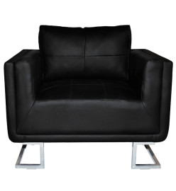 Fauteuil cube avec pieds chromés Noir Similicuir