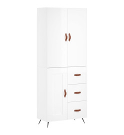 Buffet haut Blanc brillant 69,5x34x180 cm Bois d'ingénierie