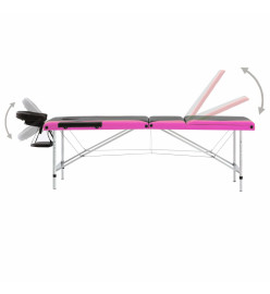 Table de massage pliable 3 zones Aluminium Noir et rose