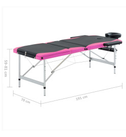 Table de massage pliable 3 zones Aluminium Noir et rose