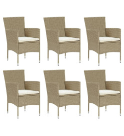 Meubles à dîner de jardin et coussins 7 pcs Poly rotin Beige