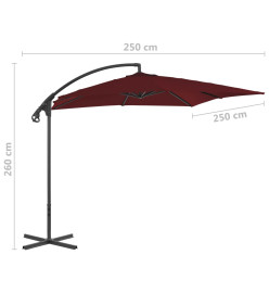 Parasol déporté avec mât en acier 250x250 cm Rouge bordeaux