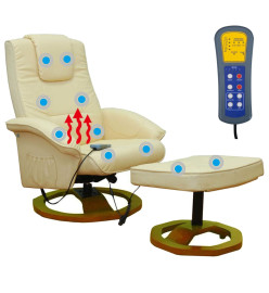 Fauteuil de massage avec repose-pied Crème Similicuir