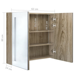 Armoire de salle de bain à miroir LED Chêne 62x14x60 cm