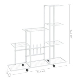 Support pour plantes sur roues 94,5x25x92,5 cm Blanc Métal