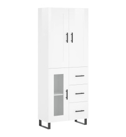 Buffet haut Blanc brillant 69,5x34x180 cm Bois d'ingénierie