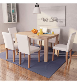 Table et chaises 7 pcs Cuir synthétique Chêne Couleur crème