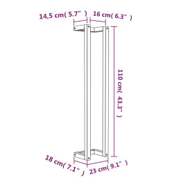 Porte-serviette Noir 23x18x110 cm Bois de pin massif