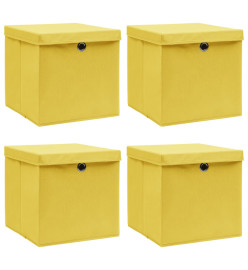 Boîtes de rangement et couvercles 4 pcs Jaune 32x32x32 cm Tissu