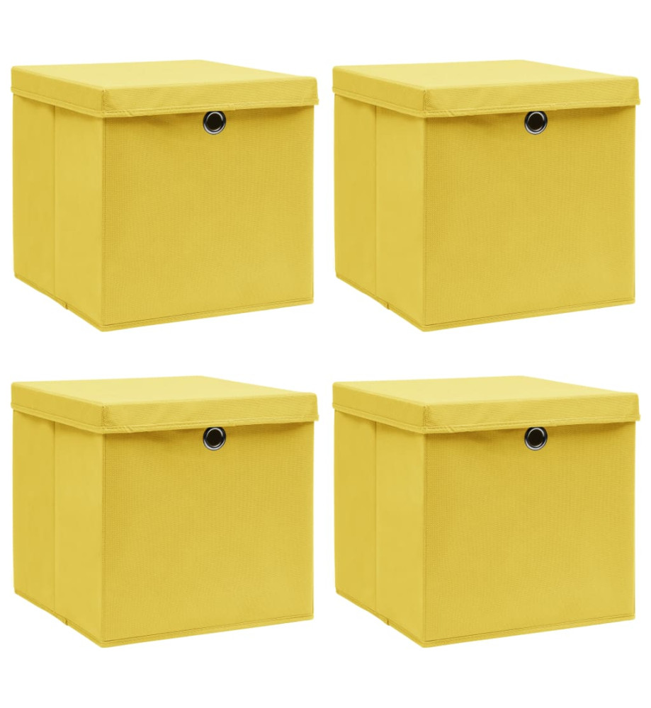 Boîtes de rangement et couvercles 4 pcs Jaune 32x32x32 cm Tissu