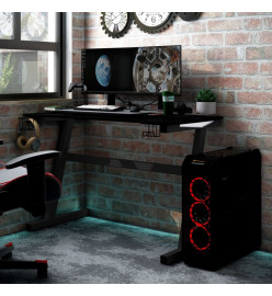 Bureau de jeu à LED avec pieds en forme de Z Noir 90x60x75 cm