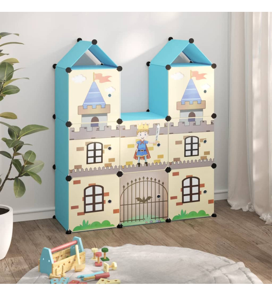 Armoire de rangement pour enfants avec 8 cubes Bleu PP