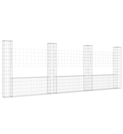 Panier de gabion en forme de U avec 4 poteaux Fer 380x20x150 cm