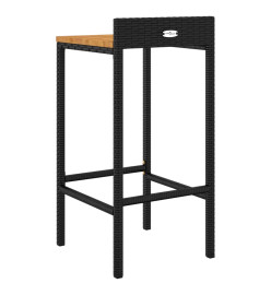 Tabourets de bar 2 pcs noir résine tressée et bois d'acacia