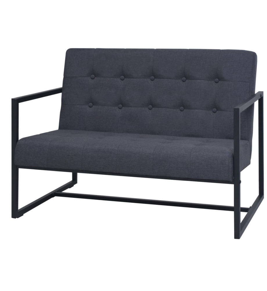 Sofa à 2 places avec accoudoirs acier et tissu gris foncé